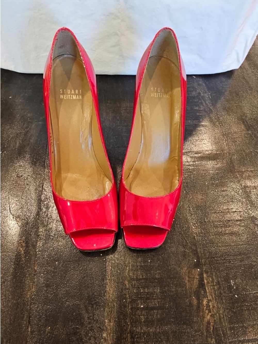 Stuart Weitzman Bright Red Patent Open-Toe Pumps